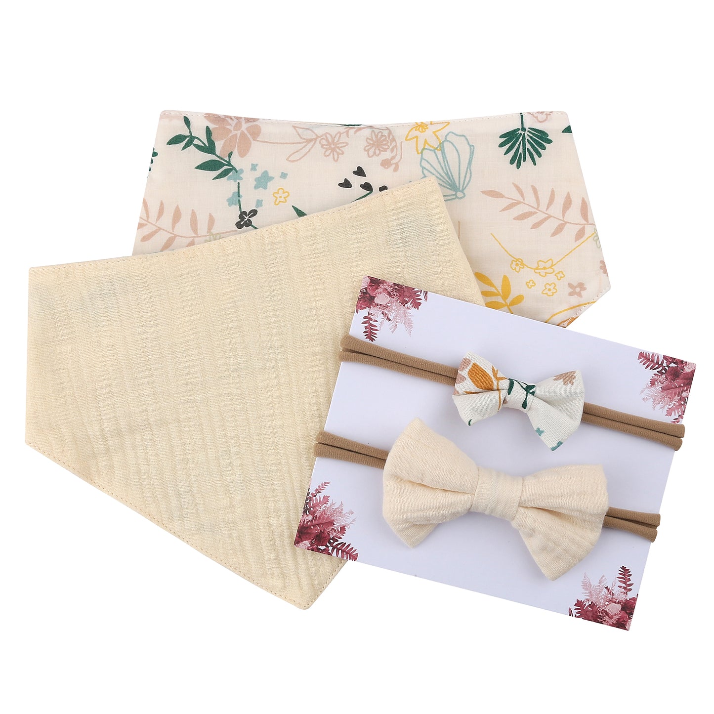 Dubbelzijdige Bandana Muslin Slabbetje Meisjes met Haarband - Beige