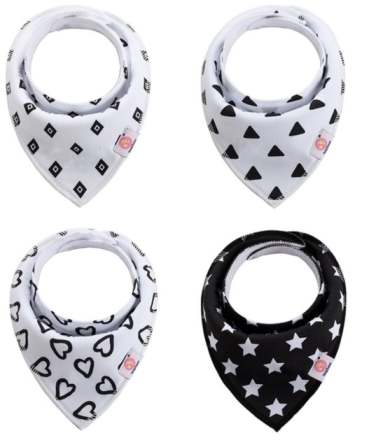 Set van 4 stuks Waterproof Bandana Slabbers - Black & White