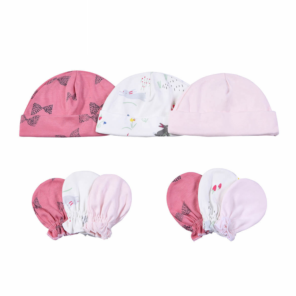 Set van 3 Newborn Babymuts en Krabwantjes - Little Rabbit