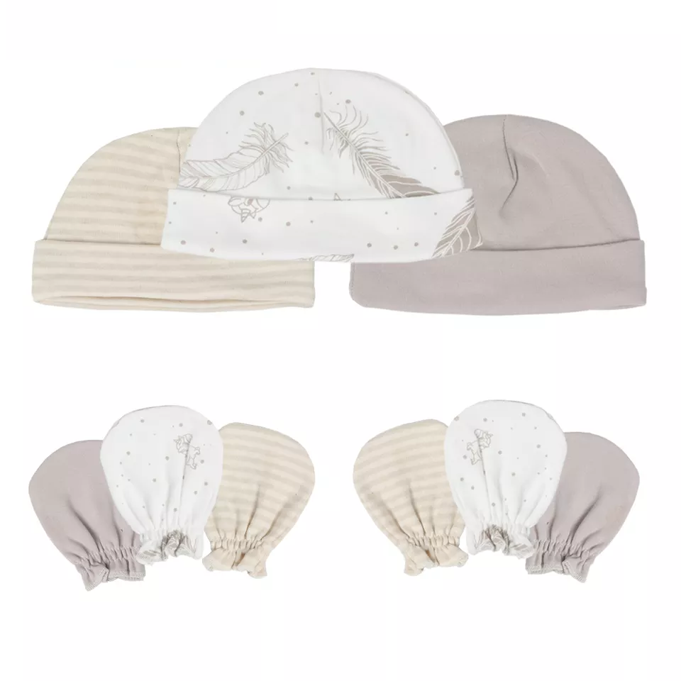 Set van 3 Newborn Babymutsjes en Krabwantjes - Feather