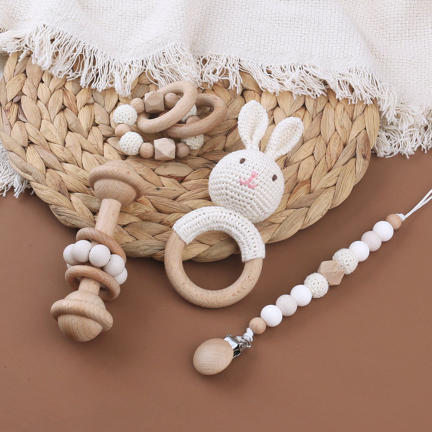 4-delig Newborn Kraamcadeau Hout- White Rabbit